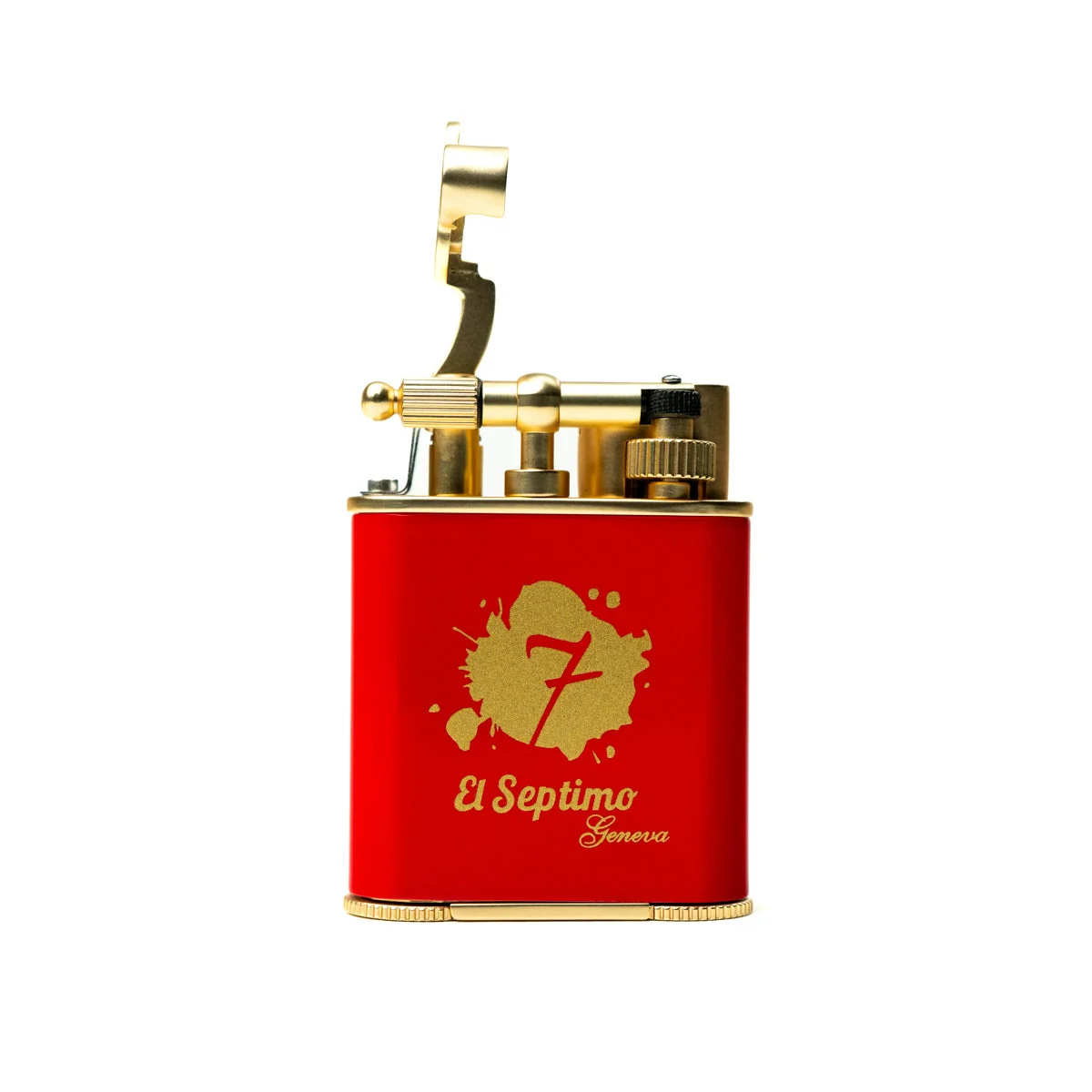 red and gold  El Septimo Double Jet Torch Lighter & Punch, a high-end cigar accessory