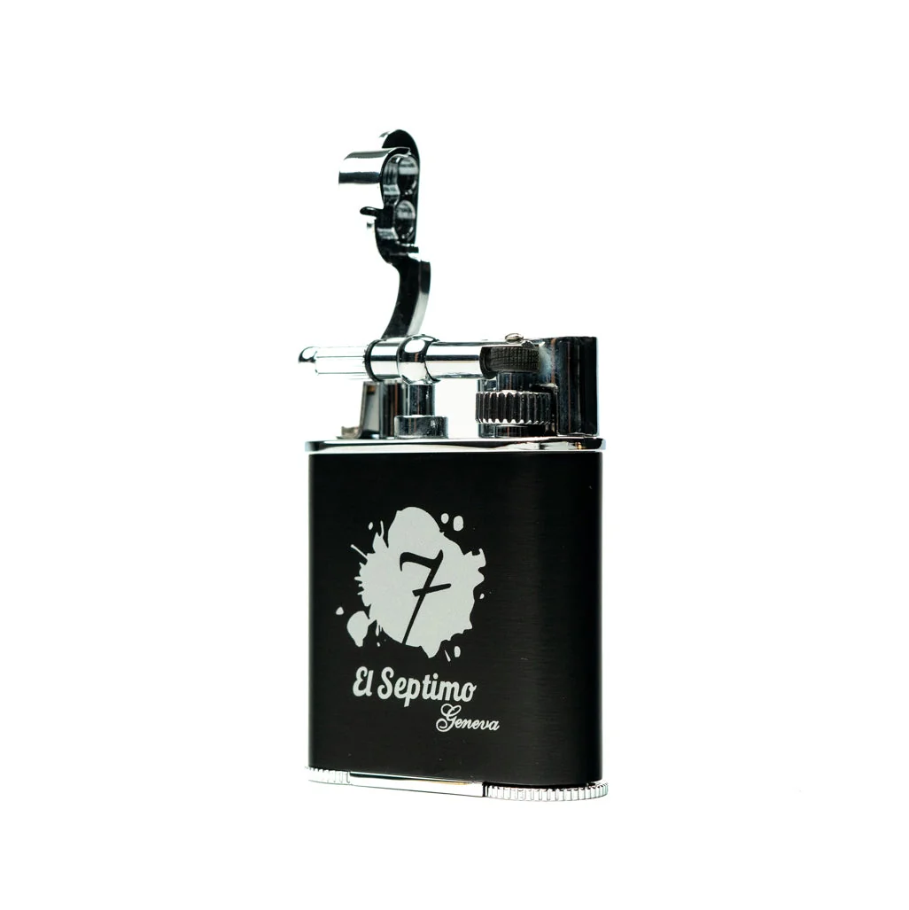 black and silver El Septimo Double Jet Torch Lighter & Punch, a high-end cigar accessory