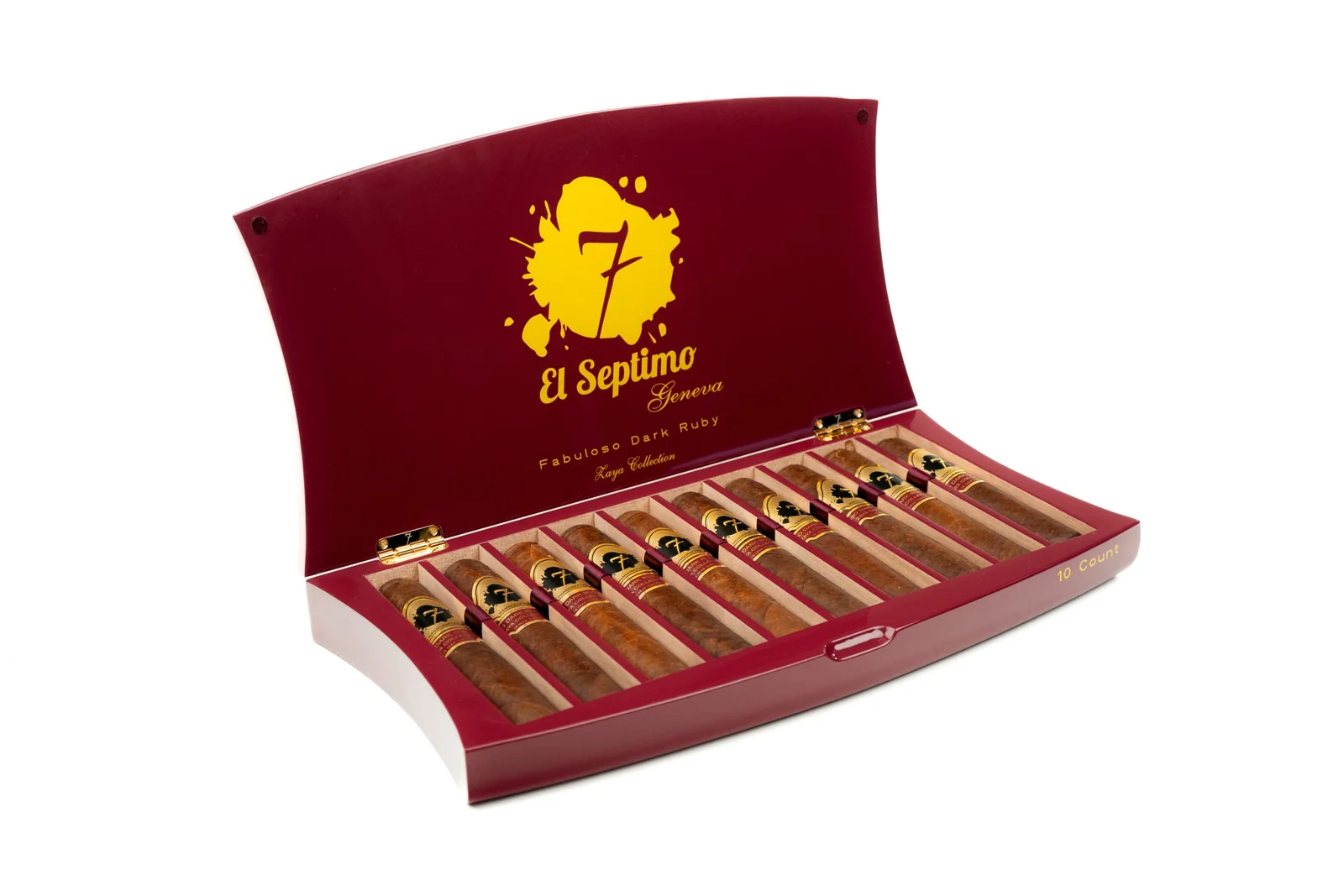 el septimo fabuloso dark ruby premium cigar in a ruby and gold box