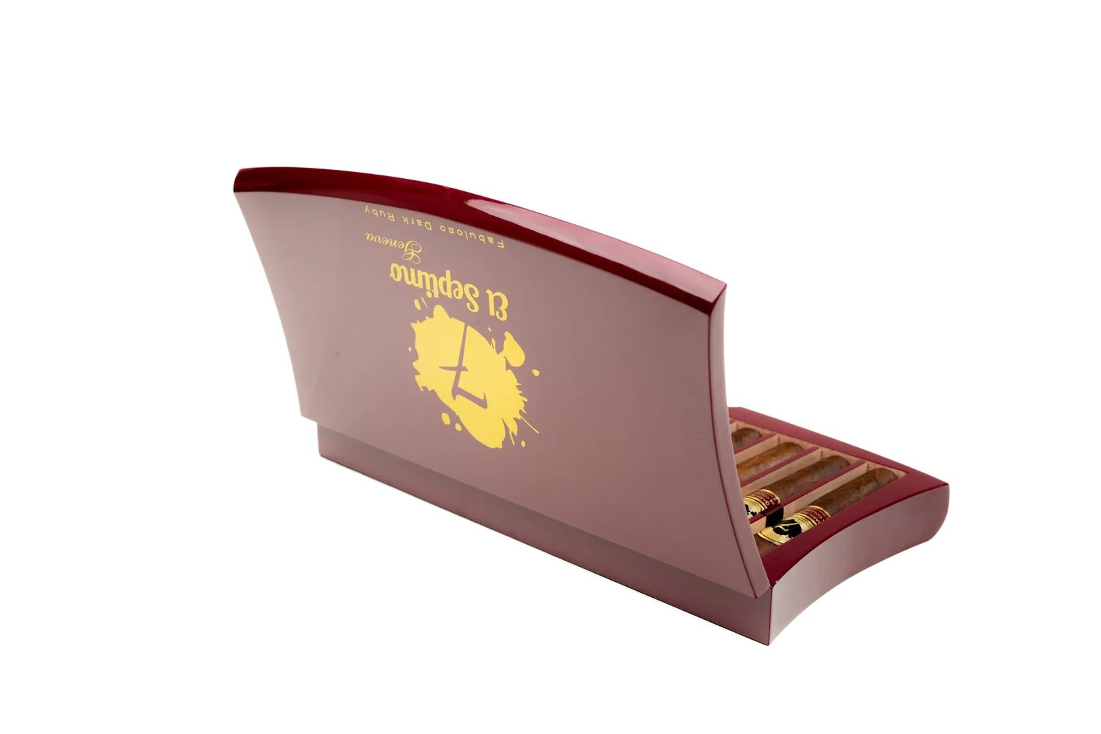 ruby and gold cigar box with El Septimo in gold letters
